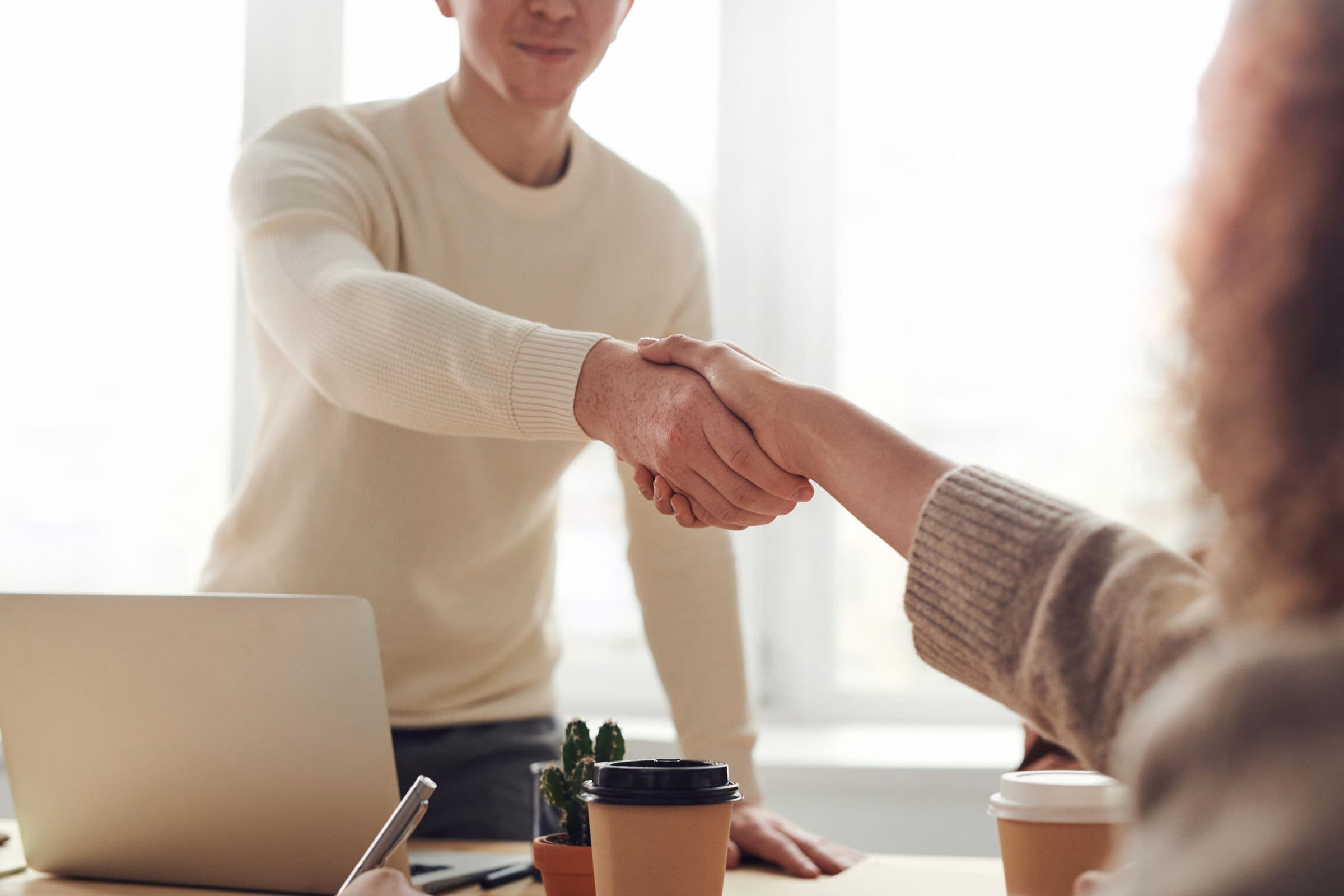 Professionals shaking hands after an interview